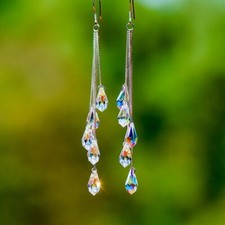 Fashion Waterdrop Tassel Crystal Ear Earrings Hook Drop Dangle Women Jewellery Costume Earrings price
