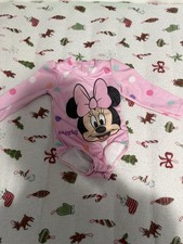 Disney Junior Minnie Mouse Pink Check Long Sleeve One-Piece SwimsuitZipper 12-18 Baby Swimsuit price