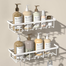 White Shower Caddy Organizer, 2 Pack Adhesive Shampoo Holder Basket Shelves for Bathroom Shelf price