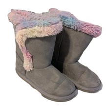 The Children's Place Girl's 13 Winter Fuzzy Boots Faux Suede Rainbow Fur Gray Girls' Boots price