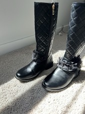 Girls Knee High Boots Size 34 Black Quilted Zip Up Dress Riding Boots Girls' Boots price