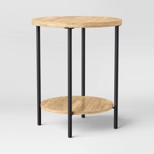 Wood and Metal Round Dorm End Table Natural Finish - Room Essentials Side Table price