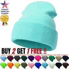 Men Beanie Hat Ribbed Solid Long Knit Ski Cap Warm Skull Winter Cuff Hats Women Women's Beanie price