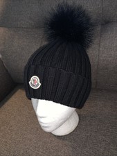 Moncler Women's Ribbed-Knit Wool Beanie with Pom Pom – Black- One Size Women's Beanie price