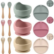 Silicone Baby Feeding Set Suction Bowl Plate Spoon Fork BPA Free Toddler Feeding Set price