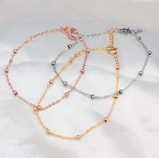 10" Stainless Steel 18K Rose Gold Silver Beads Foot Ankle Chain Anklet Gift PE10 Anklet price