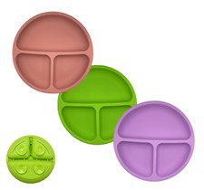 USA Food Grade Silicone Baby/Toddler Suction Plates with Plastic Lids, 3 Pack Feeding Plate price