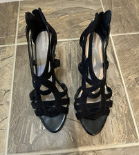 Womens Black Strappy High Heel Sandals Zip Back Faux Suede Evening Shoes 8 US Evening Shoes price