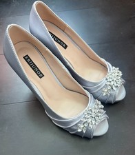 ERIJUNOR Peep Toe Mid Heels Front  Rhinestones Satin Evening Shoe Silver Size 7 Evening Shoes price