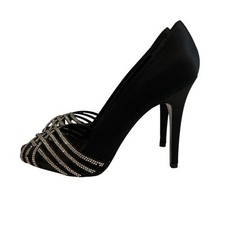 Ralph Lauren black satin rhinestone heels peep toe stiletto elegant evening shoe Evening Shoes price