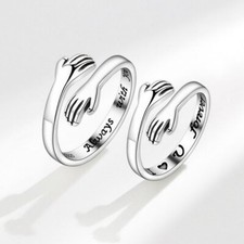 2pcs/set Love Hug Promise Finger Ring Couple Adjustable Women Men Jewelry Gift Silver Wedding Band price