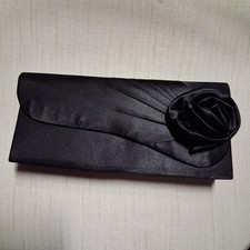 VtgY2K Jessica McClintock Black Satin Clutch Evening Bag Rose Bow Purse EUC Evening Bag price