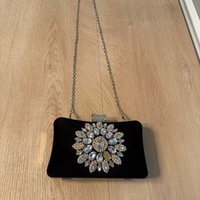 Black Velvet Rhinestone Sunburst Evening Clutch Bag Silver Chain Crossbody Evening Bag price