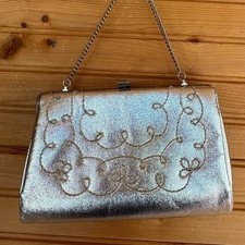 VTG Purse Clutch Silver Chain Strap Elegant Embroidery Evening Bag Formal NYE Evening Bag price