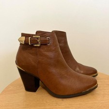 Jo Mercer Brown Leather Ankle Boots Buckle Gold Trim Block Heel Size AU 8.5 Women's Boots price