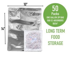(50PC) 1 Gallon Mylar Bags Zip Seal Reusable Food Storage+500CC Oxygen Absorbers Bags price