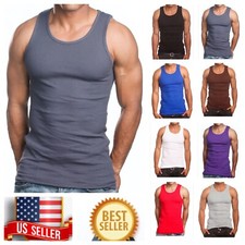 Men S-5XL 100% Cotton Tank Top T-Shirt A-Shirt Muscle Ribbed Wife Beater Tee Gym Men's T-shirt price