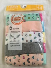 NWT Wonder Nation Girls Briefs Panties Underwear 5pairs/pack Rainbow Smile sz 14 Girls' Underwear price