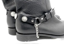 Boot Straps W Chain Buckle Buffalo Leather Biker Western PAIR Women's Men's Unisex Children's Boots price