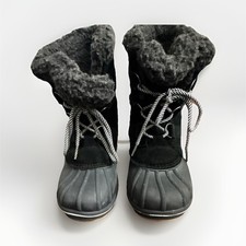 Unisex Kids Mid-Calf Snow Boots Black Gray Fur Trim Lace-Up Winter Shoes Unisex Children's Boots price