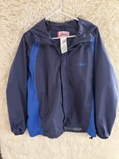Coleman Blue and Navy Hooded Rain Jacket Men's Large Full Zip Outdoor Coat price