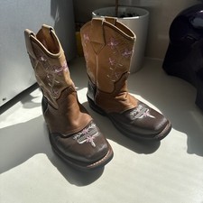 Western Embroidered Brown And Pink Leather Girls Boots Girls' Boots price