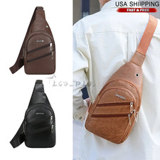 Men's Leather Sling Bag Chest Packs Crossbody Travel Sports Shoulder Backpack US Men's Sports Bag price