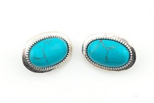 Silver Tone Oval 1 Inch Long Clip-On Earrings Turquoise Colored Stone J17-3987 Coloured Stone Earrings price