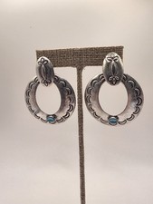 Vintage, Southwestern,silver Tone And Turquoise Colored Stone, Pierced Earrings Coloured Stone Earrings price