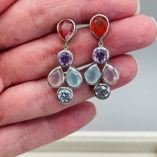 JTV Multi Colored Bezel Set Stones Sterling Silver 925 Earrings - Family Estate Coloured Stone Earrings price