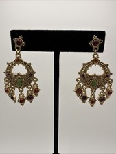 Vintage Style Chandelier Drop Earrings Gold Tone Adorned With Colored Stones Coloured Stone Earrings price