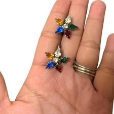 Vintage Order of the Eastern Star OES Multi Color Rhinestone Clip On Earrings Coloured Stone Earrings price