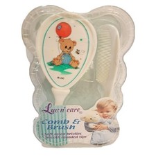 NEW Vintage LUV N CARE  Baby Hair Brush & Comb Set NIB  TEDDY BEAR with BALLOON Baby Hair Brush-Comb price