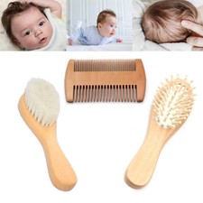 US 3Pack Wooden Baby Hair Brush Comb Set Fineborn Toddler Bristles Massage Scalp Baby Hair Brush-Comb price