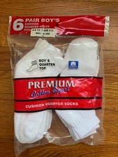 6 PR  Boys Quarter Socks Fits Shoe Sz 5-2 Sock Sz 6-8.5  Sports White Footies Boys' Socks price