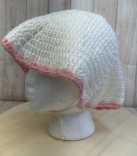 Vintage Handmade Crochet Baby Bonnet Ivory With Pink Trim Cottagecore Baby Hat Baby Hat price
