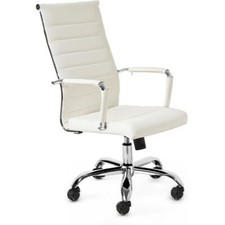 Ergonomic White Ribbed PU Leather High Back Executive Computer Desk Office Task Office Desk price