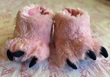 Little Girls Lazy One Bear Paw Slippers Size Xs 5-8 Pink Fuzzy Girls' Slippers price