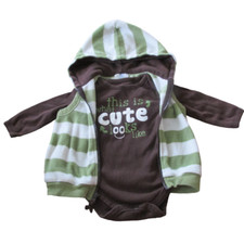 Small Wonders 2 Pc Vest Shirt Outfit Infant Boys 3-6M Brown Green Hooded Zip Up Baby Shirt price