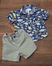 Children's Place Boy Shorts & Kids Headquarters Button Up Dinosaur Shirt, 12 Mos Baby Shirt price