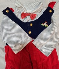 BOYS INFANT 6-9mo Cordouroy Romper Set Red Blue With Bowtie Vest Baby Undershirt price