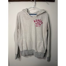 American Eagle Outfitters Cream and Light Gray Striped Hoodie with Pink Accent Women's Sweatshirt price