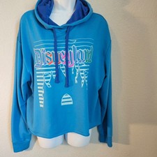 Disney Parks Disneyland Castle Cropped Hoodie Blue Graphic Sweatshirt Large Women's Sweatshirt price