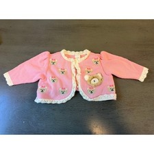 Vintage Baby Girl Pink Knit Cardigan Teddy Bear Lace Trim Sweater 6-9 Months Baby Sweater price