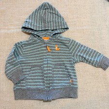 Carters Baby Boy 3 Months Gray Teal Striped Full Zip Hoodie Fox Embroidered Baby Sweater price