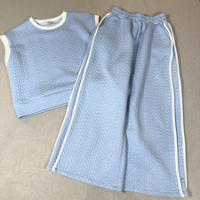 Why Dress Set Pants and Top Womens Small Textured Blue White Wide Leg Comfort Modest Wear Set price
