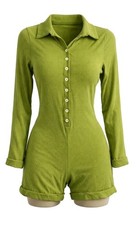 KIKI Brand Clothing Ribbed Romper One Piece Shorts Small Green Button Front Modest Wear Set price