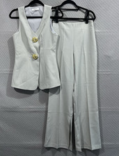 Commense Vest 2 Piece Set Womens Small Grey Slit Pants Office Boss Nautical Modest Wear Set price