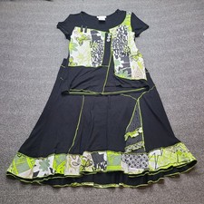 Zoe Skirt Set Womens S/L Black Green Excellent Patchwork Butterfly Art to Wear Modest Wear Set price