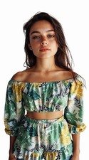 Resort Wear 2 Pc Set Women's Small Emery Rose Top & Shorts Set Cropped Ruffle Modest Wear Set price